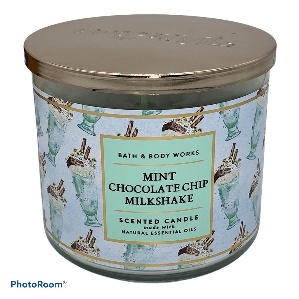 New Bath & Body Works BBW Mint Chocolate Chip Milkshake 3 Wick Large Jar